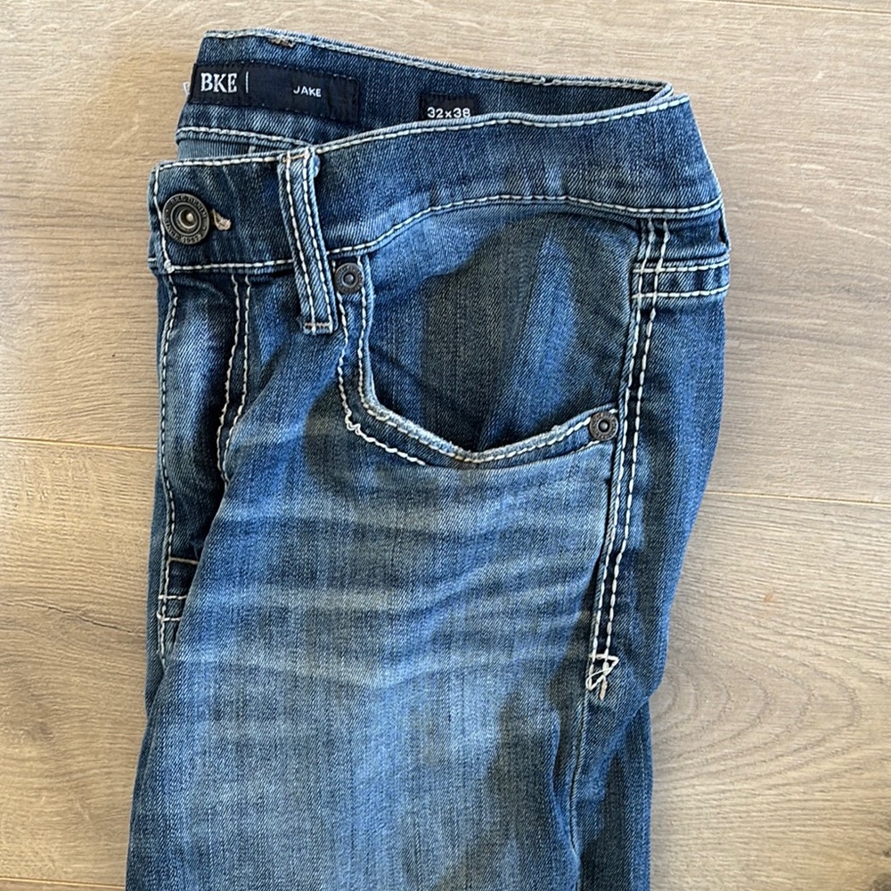 BKE Blue Relaxed Jeans with Distressed Details